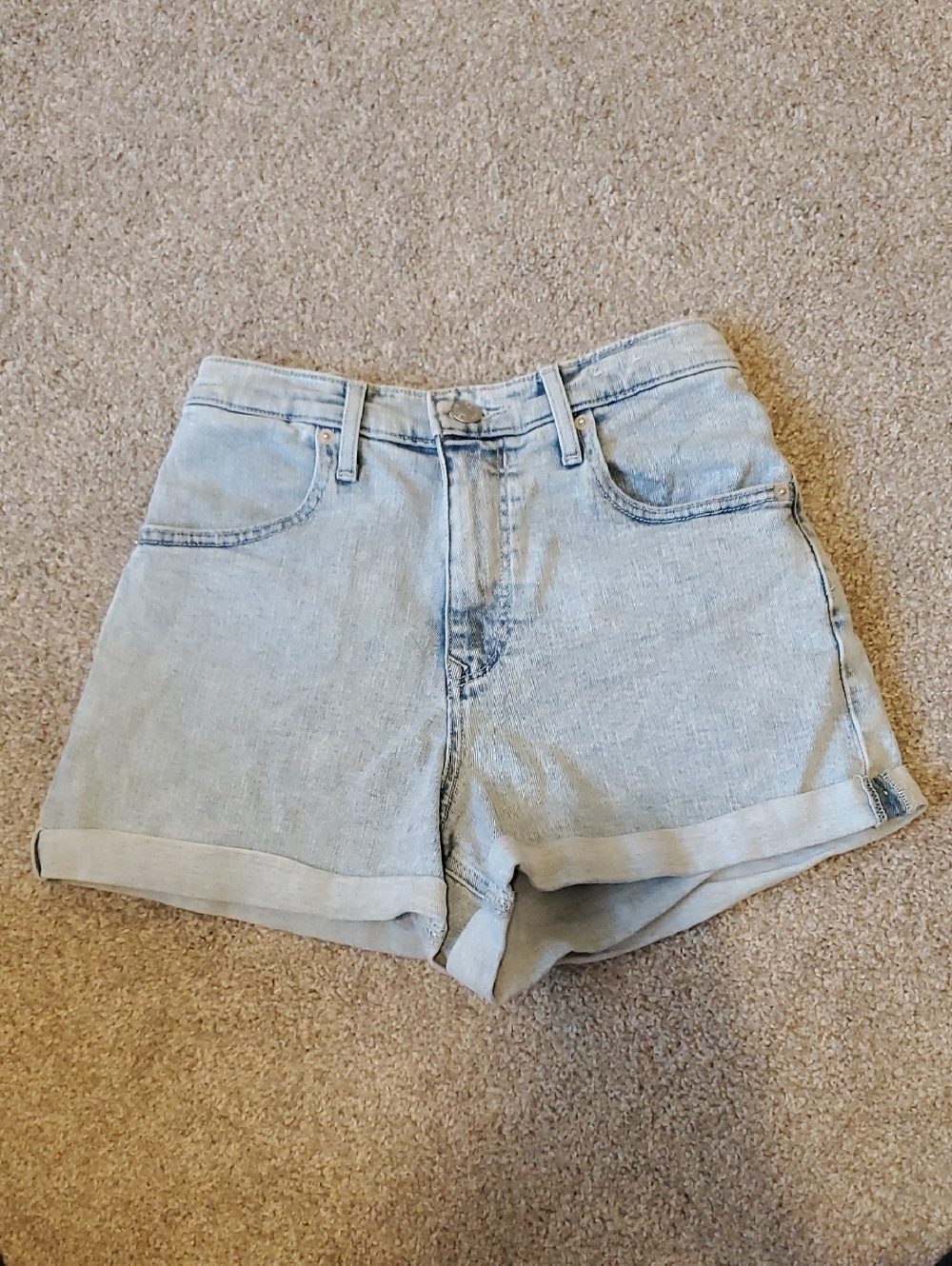 Express Light Blue High-Waist Denim Shorts